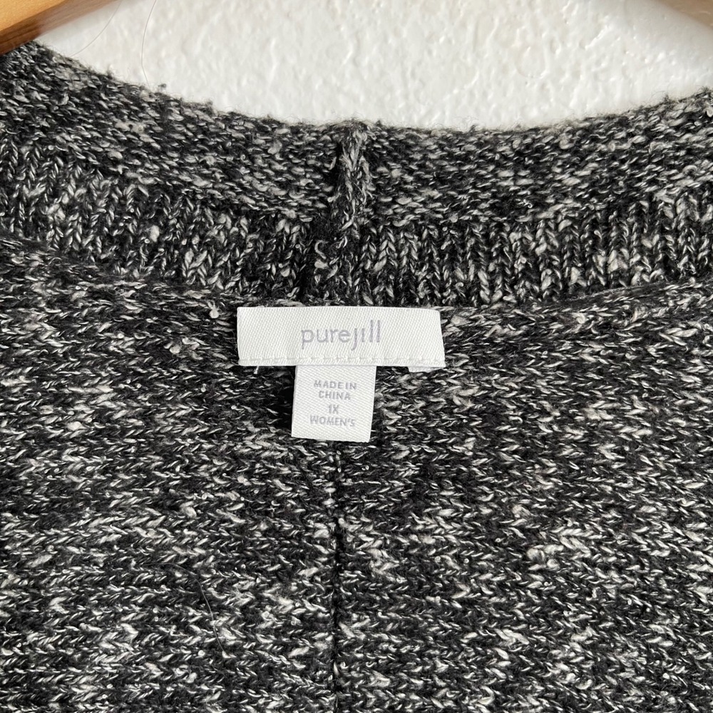 Pure Jill J. Jill Womens 1X Cardigan Sweater Black White Marled Open Front‎ Plus - Picture 3 of 5